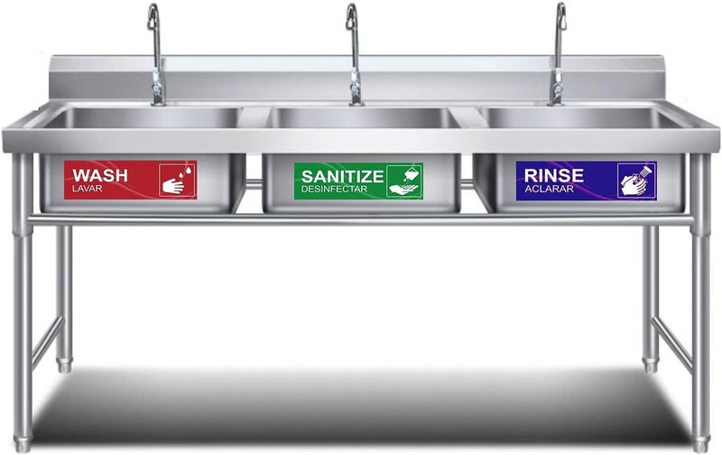 Gircss 4 Pack Wash Rinse Sanitize Sink Labels, Waterproof Sticker Signs Perfect for 3 Compartment Sink - Restaurants, Commercial Kitchens, Food Trucks, Dishwashing or Wash Station - Image 5